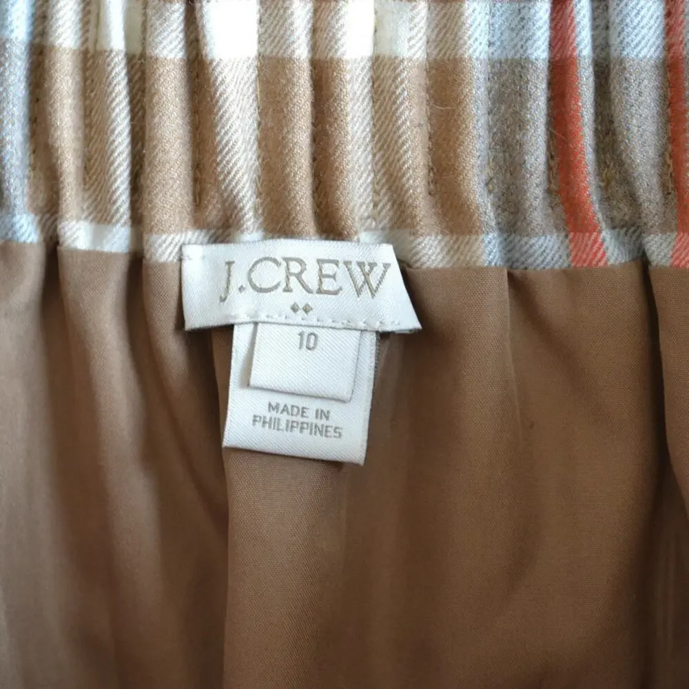 J Crew Plaid Tartan Mini Skirt Size 10 Brown Wool Blend